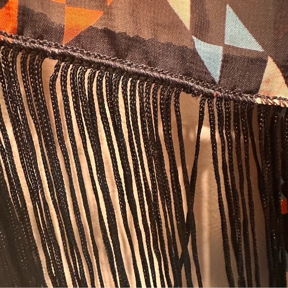 LulaRoe Monroe OpenFront Black Fringe Chiffon Sheer Coat Duster Bohemian Batwing - Picture 12 of 14